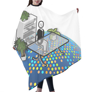 Personality  Stakeholder With Dotted Globe And Office Hair Cutting Cape