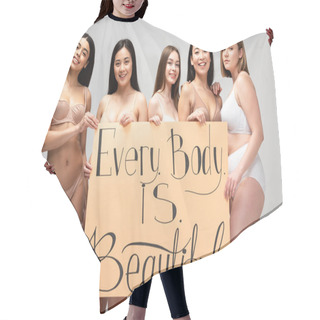 Personality  Five Smiling Young Multicultural Women Holding Placard With 
