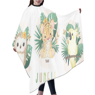 Personality  Cute Jungle Animals With Floral Collection Hair Cutting Cape