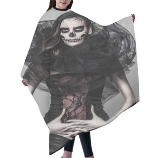 Personality  Brunette With A Greasepaint Of A Skull In The Dark Atmosphere Hair Cutting Cape