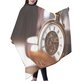 Personality  Gold Pocket Watch And Hourglass Hair Cutting Cape