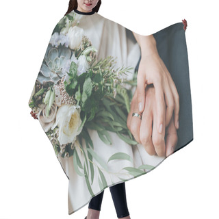 Personality  Girl And Guy Holding Bouquet Hair Cutting Cape
