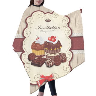 Personality  Vintage Frame With Chocolate Cupcake Template Hair Cutting Cape