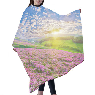 Personality  Colorful Hill Slope Covered By Violet Heather Flowers Hair Cutting Cape