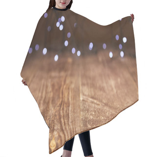 Personality  Close Up View Of Wooden Tabletop And Defocused Bokeh Lights Backdrop Hair Cutting Cape