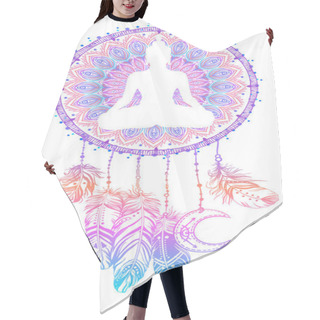 Personality  Buddha Silhouette Over Dreamcatcher Round Pattern. Esoteric Vint Hair Cutting Cape