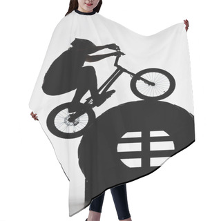 Personality  Silhouette Of Trial Biker Jumping On Tractor Wheel On White Hair Cutting Cape