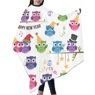 Personality  Vector Set Of New Year's Celebration Themed Owls Hair Cutting Cape