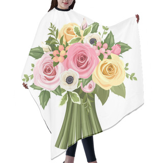Personality  Bouquet Of Colorful Roses And Anemone Flowers. Vector Illustration. Hair Cutting Cape