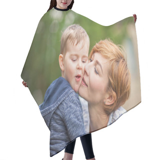 Personality  Mother Taking Care About Young Little Boy In The Park, Summerly, Family  Mood Hair Cutting Cape