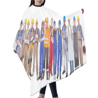 Personality  Group Of Construction Workers Hair Cutting Cape