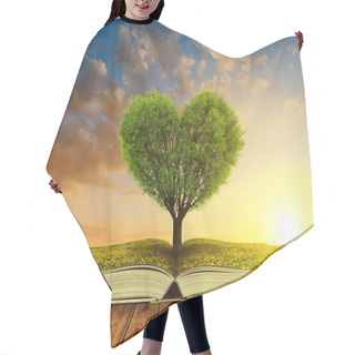 Personality  Book With A Tree In The Shape Of Heart At Sunset. Hair Cutting Cape