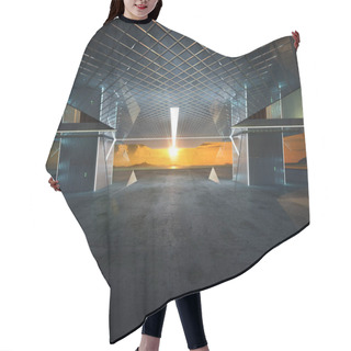 Personality  Closeup And Perspective View Of Empty Cement Floor With Modern Steel And Glass Building Exterior . 3D Rendering And Real Images Mixed Media . Hair Cutting Cape