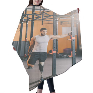 Personality  Handsome Young Sportsman With Artificial Leg Stretching Near Gymnastics Ladder At Gym Hair Cutting Cape