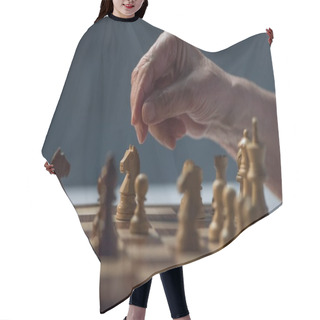 Personality  Close-up View Of Senior Man Playing Chess Board Game Hair Cutting Cape
