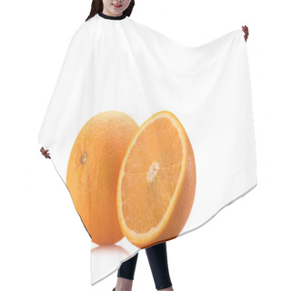 Personality  Close Up View Of Piece Of Orange And Wholesome Fruit Isolated On White Hair Cutting Cape
