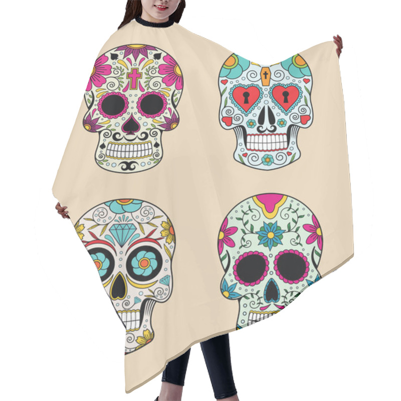 Personality  Vector Illustration Set Of Skulls In Mexican Tradition Hair Cutting Cape