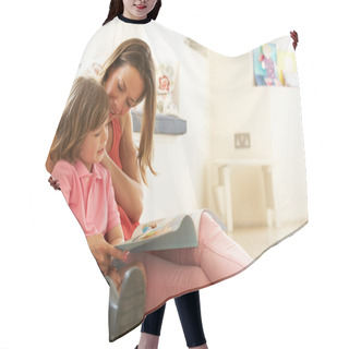 Personality  Mother Sitting With Son Reading Story Indoors Hair Cutting Cape