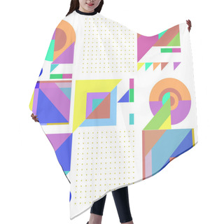 Personality  Trendy Geometric Elements Memphis Colorful And Glowing Design. Retro 90s Style Texture, Pattern And Elements. Modern Abstract Background Design And Cover Template. Hair Cutting Cape