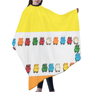 Personality  Flat Lay With Sweet Jelly Bears On Colorful Background  Hair Cutting Cape