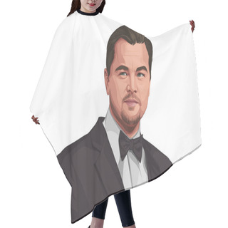 Personality  Vector Cartoon Illustration Of Leonardo Dicaprio. Isolated On A White Background. Hair Cutting Cape