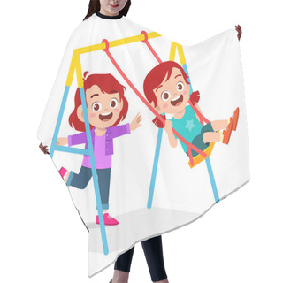 Personality  Happy Cute Little Kid Boy And Girl Play Swing Hair Cutting Cape