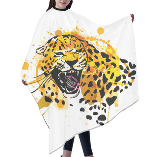 Personality  Colored Hand Sketch Head Roaring Jaguar Hair Cutting Cape