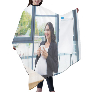 Personality  Pregnant Businesswoman With Cup Of Hot Drink Hair Cutting Cape