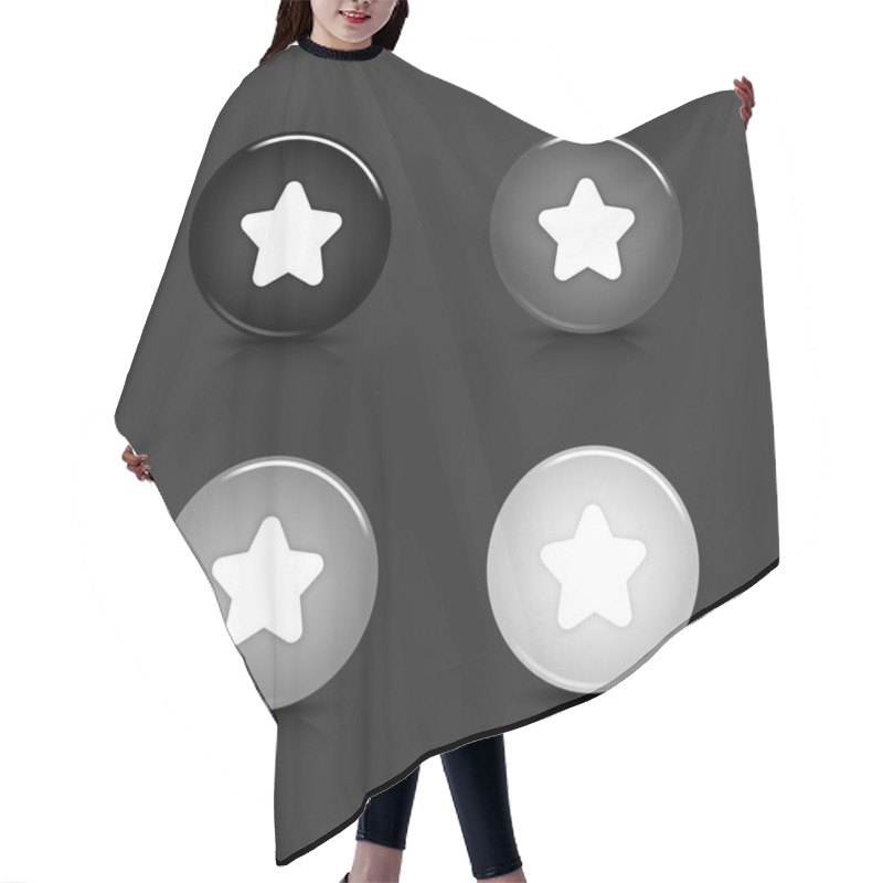 Personality  Grayscale Glossy Round Web 2.0 Button Star Icon With Reflection And Shadow On Gray. 10 Eps Hair Cutting Cape