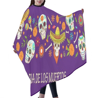 Personality  Mexican Calavera Sugar Skulls On Dia De Los Muertos Holiday Banner. Dia De Los Muertos Carnival Background, Mexico Traditional Festival Poster Or Day Of The Dead Vector Poster With Ornate Skulls Hair Cutting Cape