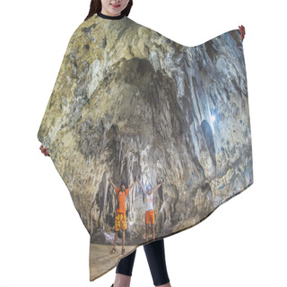Personality  Young Woman With Backpack Exploring Cave Hair Cutting Cape