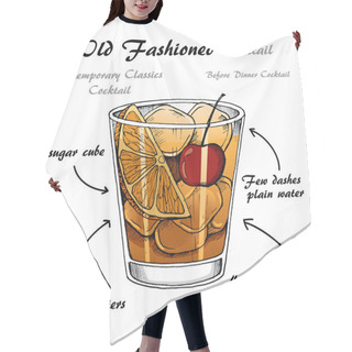 Personality  Vector Illustration Of Alcoholic Cocktail Old Fashioned Sketch Hair Cutting Cape