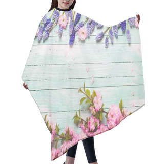 Personality  Border From Pink Almond And Blue Muscary Flowers  Hair Cutting Cape