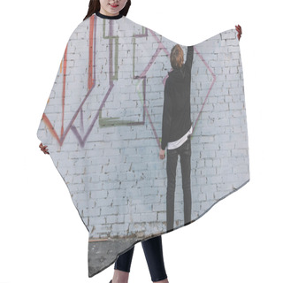 Personality  Back View Of Man Painting Colorful Graffiti On Wall Hair Cutting Cape