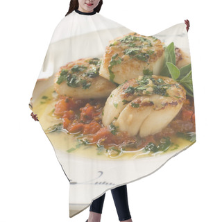 Personality  Pan Fried Scallops Piperade And Garlic Butter Hair Cutting Cape