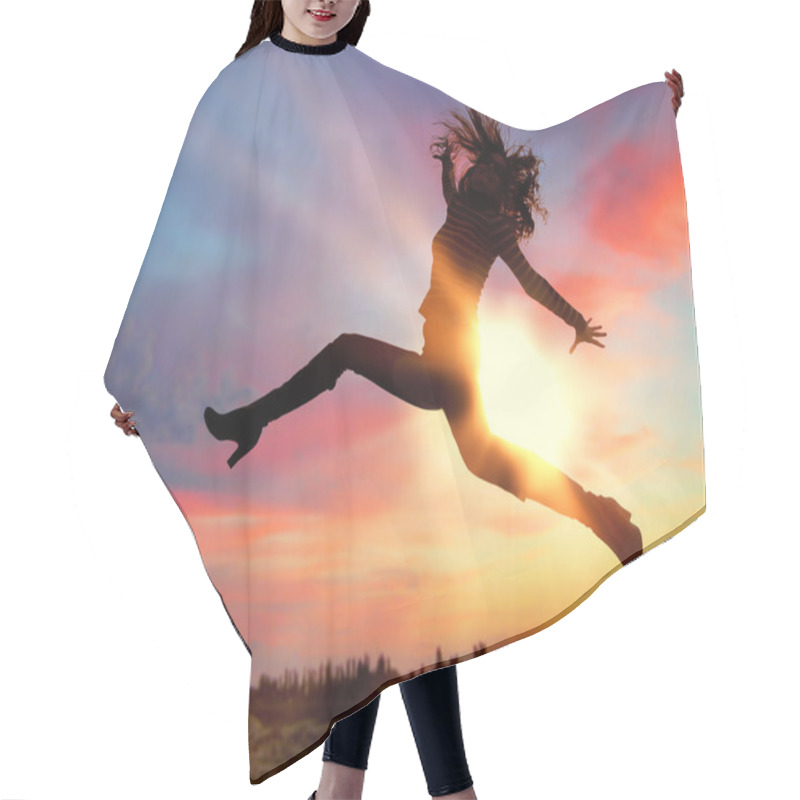 Personality  Silhouette of jumping girl hair cutting cape