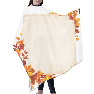 Personality  Vector Card With Colorful Autumn Leaves. Hair Cutting Cape