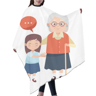 Personality  Cute Happy Grandmother With Granddaughter Characters Hair Cutting Cape