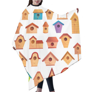 Personality  Bird House Icons Set, Cartoon Style Hair Cutting Cape