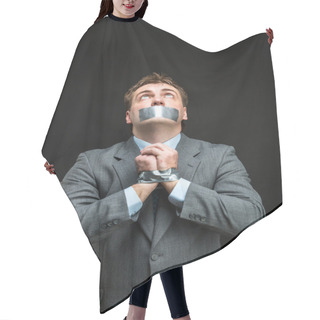 Personality  Man With Mouth Covered By Masking Tape Hair Cutting Cape