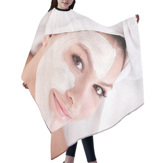 Personality  Girl With Clay Facial Mask. Hair Cutting Cape