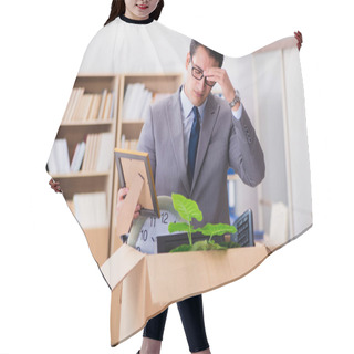 Personality  Man Moving Office With Box And His Belongings Hair Cutting Cape