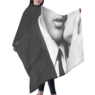 Personality  Beautiful Sensual Impassioned Couple. Hair Cutting Cape