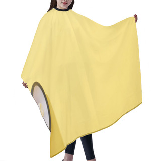 Personality  Top View Of Loudspeaker On Yellow Background With Copy Space  Hair Cutting Cape
