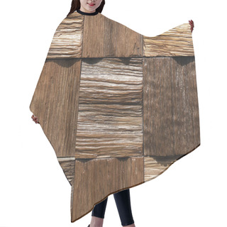 Personality  Dark Brown Wooden Square Tiles. Panel Of Square Wooden Blocks. Hair Cutting Cape