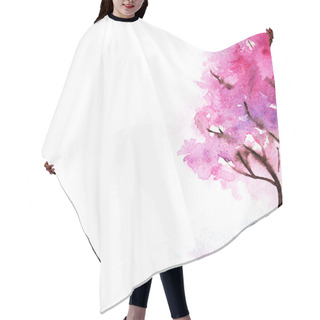 Personality  Watercolor Single Pink Cherry Sakura Tree Isolated Hair Cutting Cape