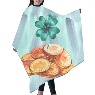 Personality  Bunch Of Gold Coins. Watercolor Illustration. The Way Of Luck. Hair Cutting Cape
