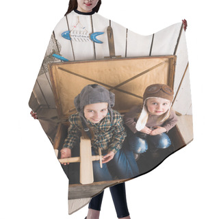 Personality  Two Funny Little Girls Inside Big Wooden Chest Hair Cutting Cape