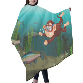 Personality  A Monkey Catching Fish In The River Illustration Hair Cutting Cape