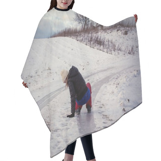 Personality  Slip On The Slippery Ice And Snow On The Road Track At The Country In Freezing Winter Day Hair Cutting Cape